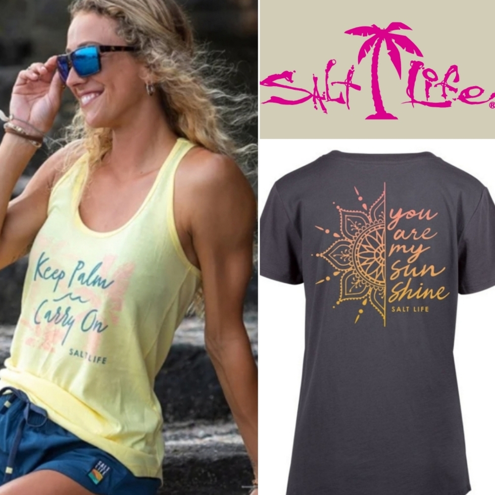 🆕️ Salt Life Mystic Sun Short Sleeve Tee & Keep Palm Tank Top Bundle